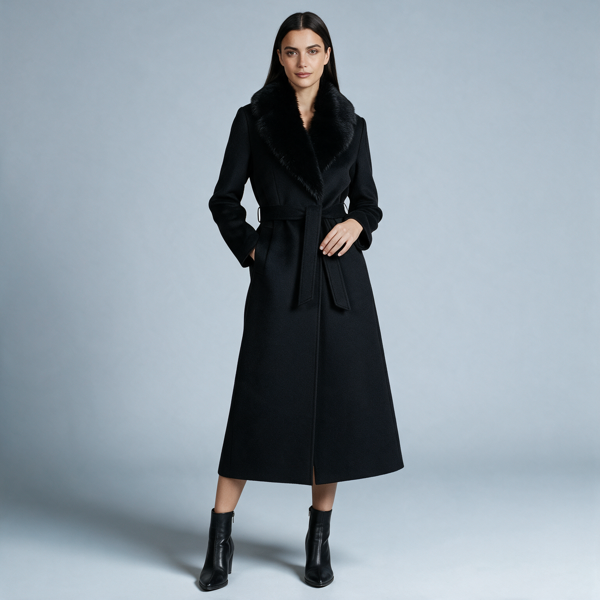Sallie | Coat With Plush Collar and Waist Belt