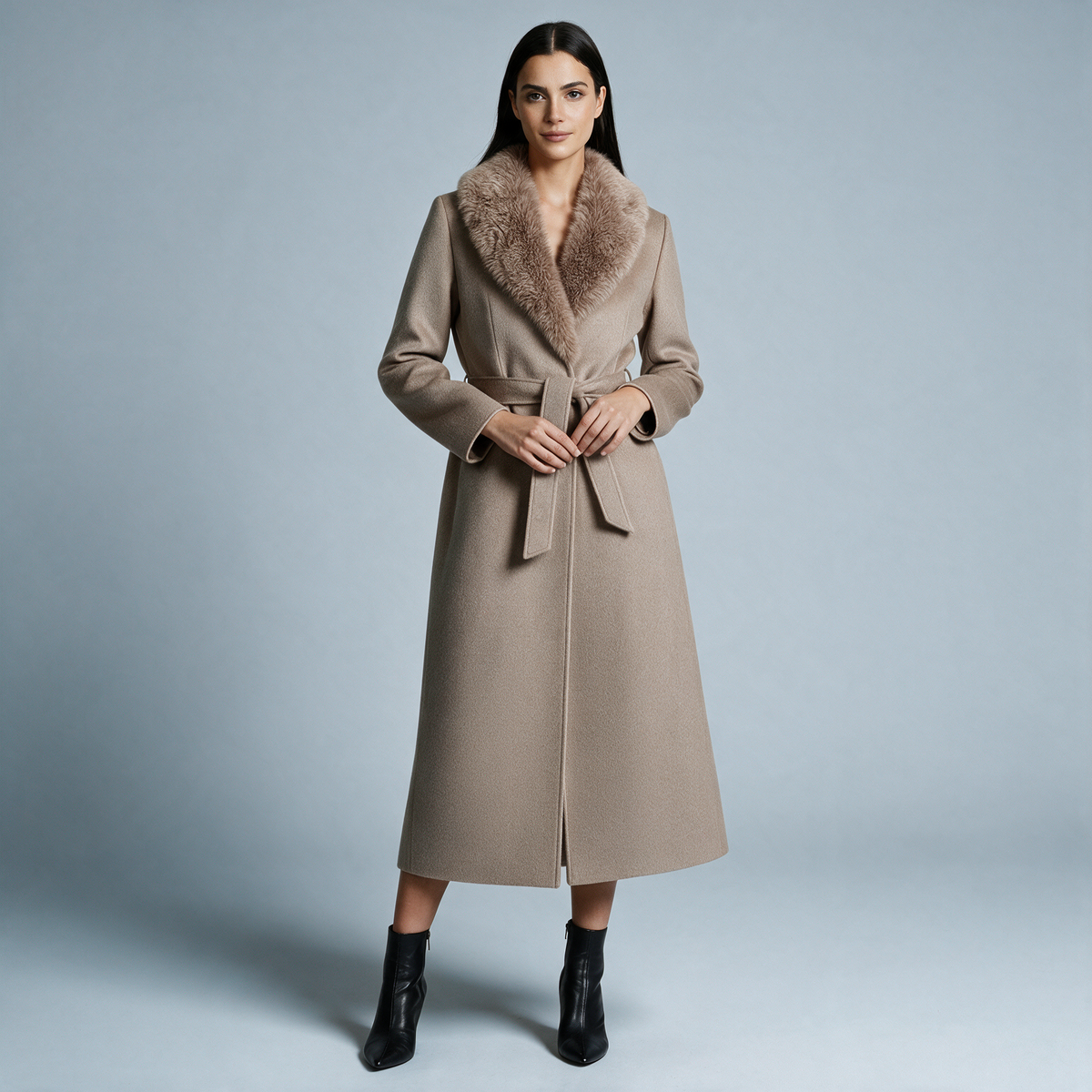 Sallie | Coat With Plush Collar and Waist Belt