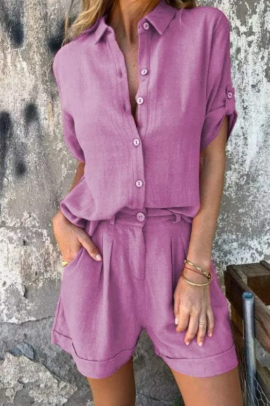 Dixie - Button Front Short Sleeve Blouse Set