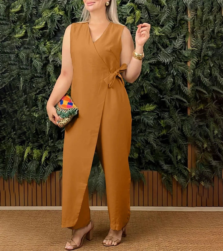 Betsy - Sleeveless Wrap Front Wide Leg Jumpsuit