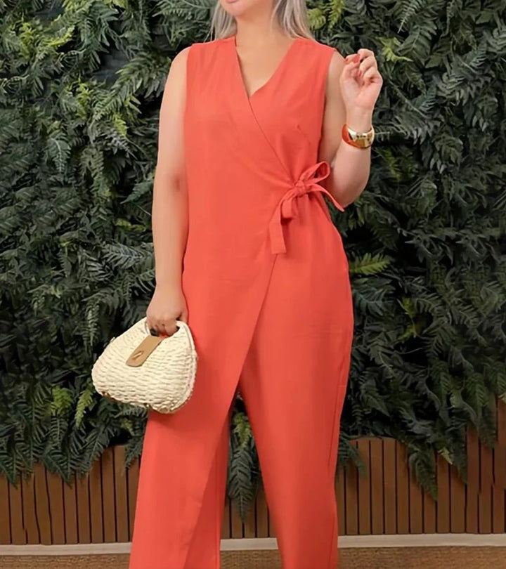 Betsy - Sleeveless Wrap Front Wide Leg Jumpsuit