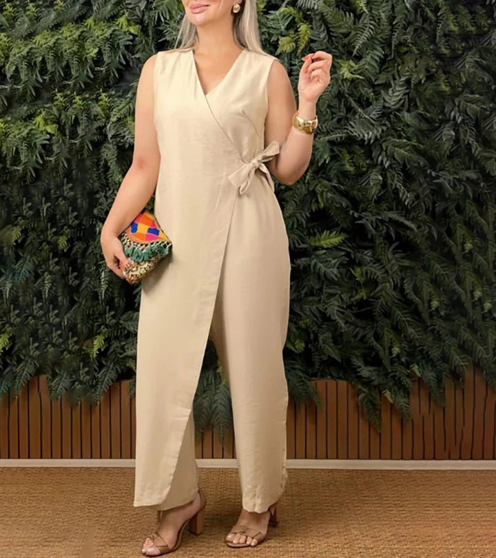 Betsy - Sleeveless Wrap Front Wide Leg Jumpsuit