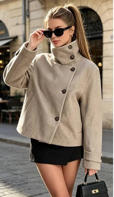Lindsay | Coat Stand Collar Asymmetrical Button Front