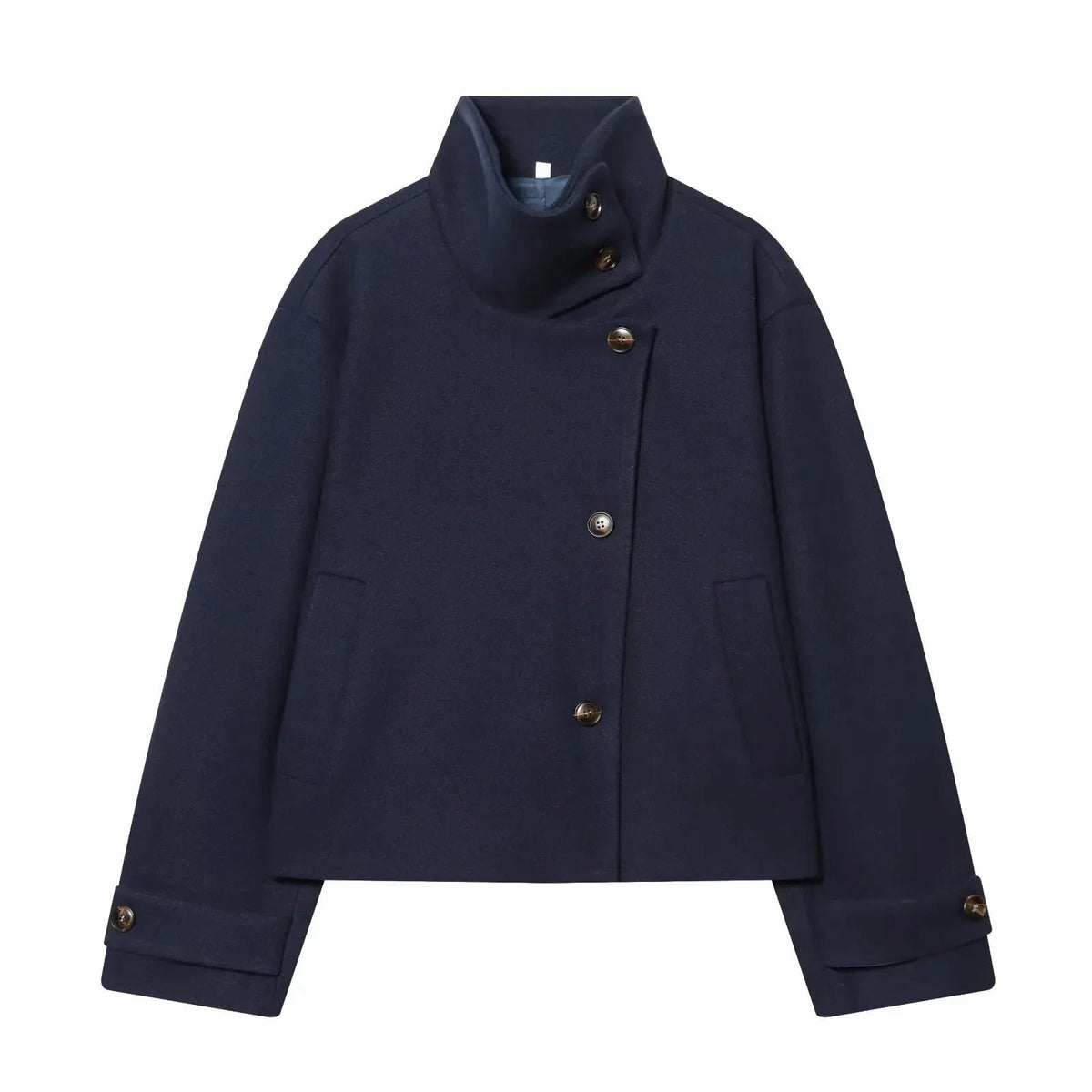 Lindsay | Coat Stand Collar Asymmetrical Button Front