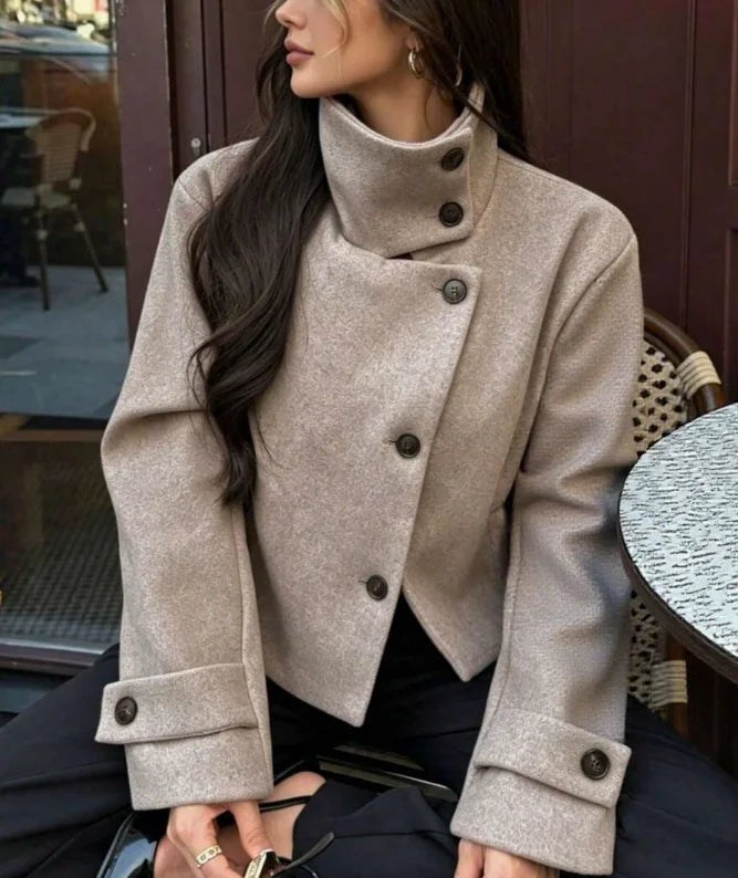 Lindsay | Coat Stand Collar Asymmetrical Button Front