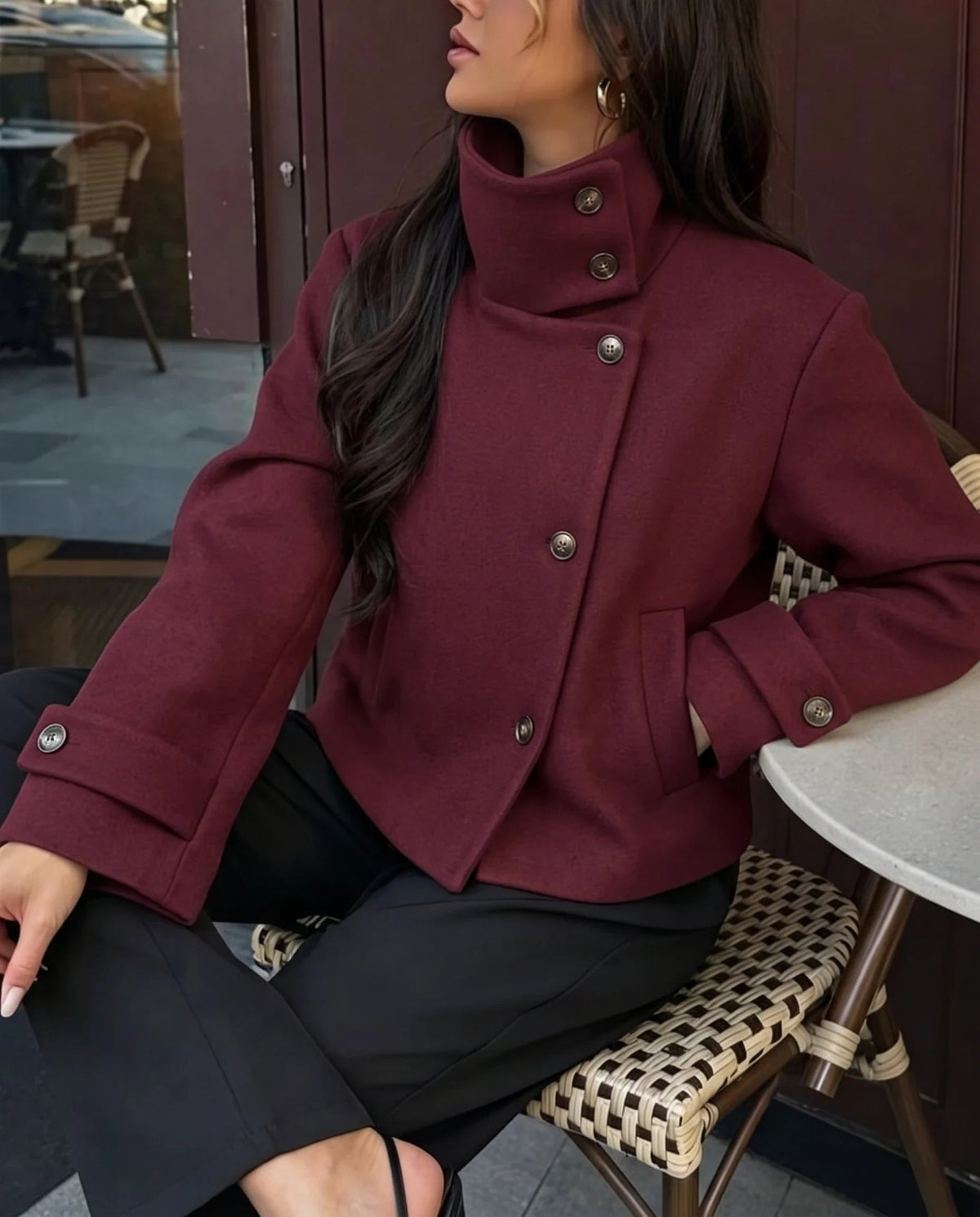 Lindsay | Coat Stand Collar Asymmetrical Button Front