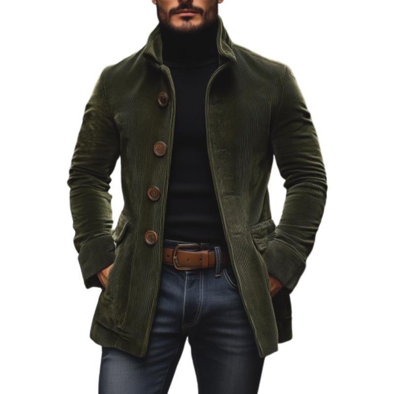 Brendon | Coat Stand Collar Button Front Ribbed Texture