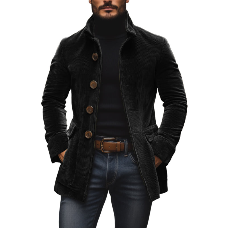 Brendon | Coat Stand Collar Button Front Ribbed Texture
