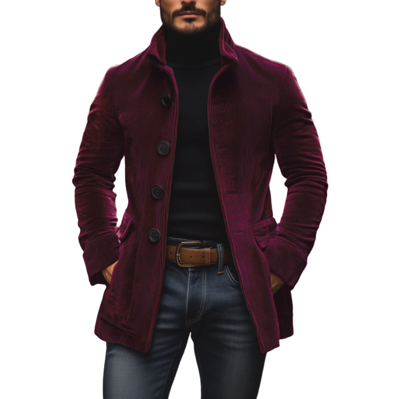 Brendon | Coat Stand Collar Button Front Ribbed Texture