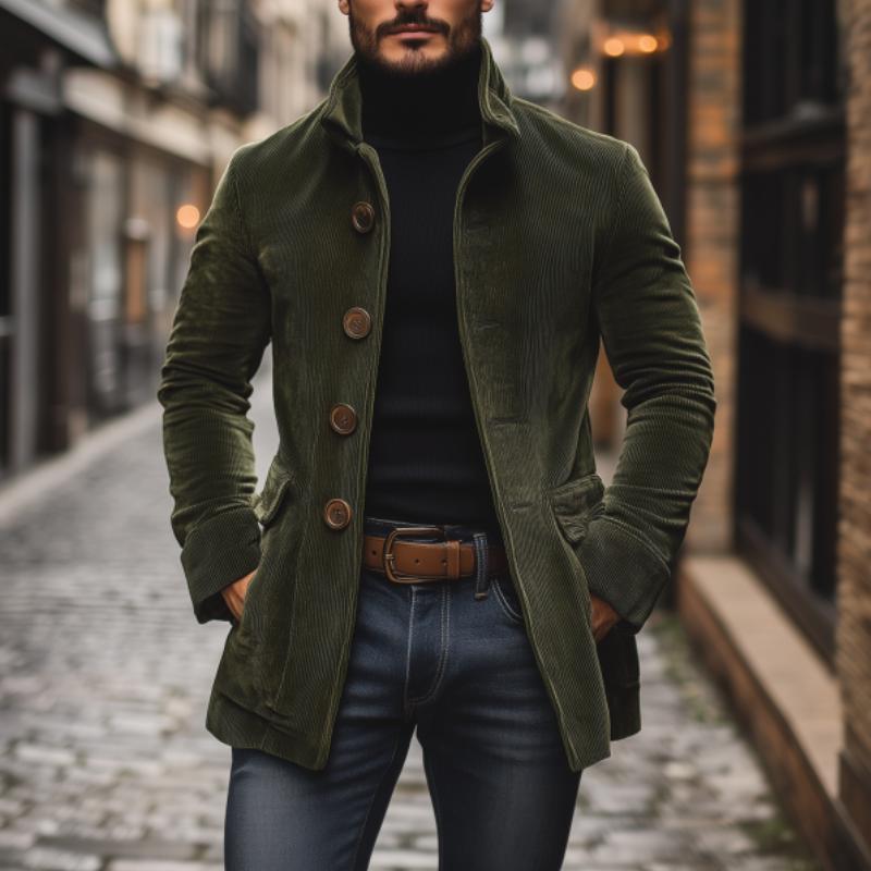 Brendon | Coat Stand Collar Button Front Ribbed Texture