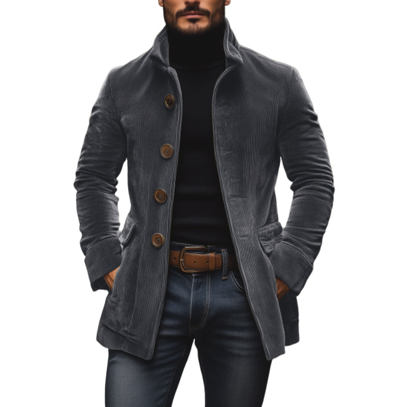 Brendon | Coat Stand Collar Button Front Ribbed Texture