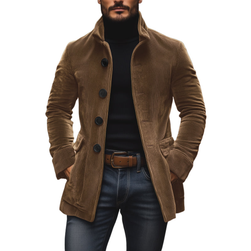 Brendon | Coat Stand Collar Button Front Ribbed Texture