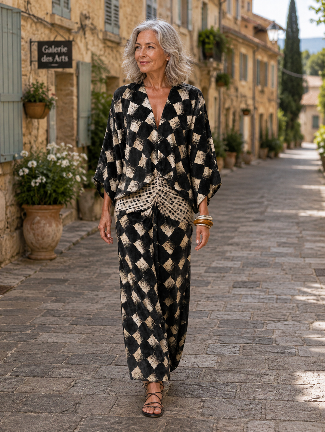 Meeria | Maxi Dress with V Neck Ruched Waist