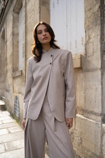 Aida | Blazer With Pinstripes and Asymmetric Button Front