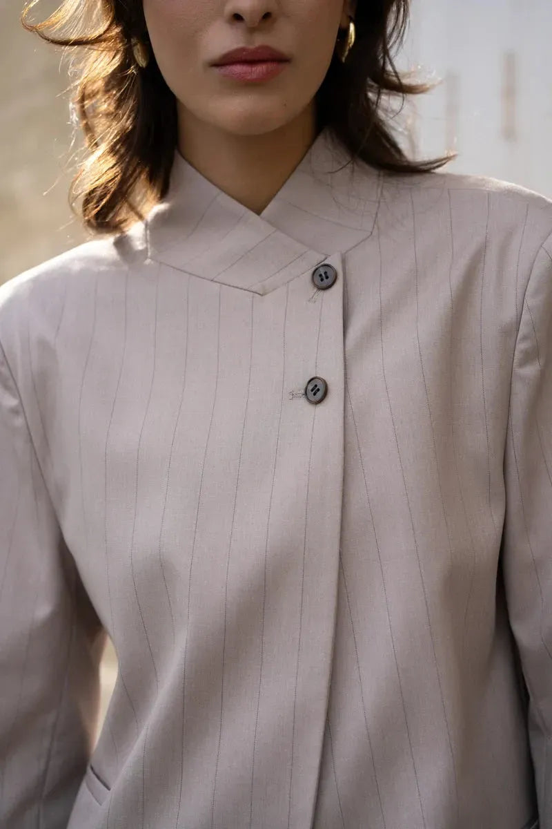 Aida | Blazer With Pinstripes and Asymmetric Button Front