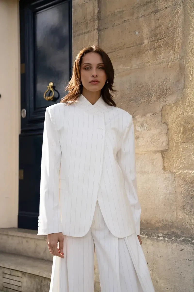 Aida | Blazer With Pinstripes and Asymmetric Button Front
