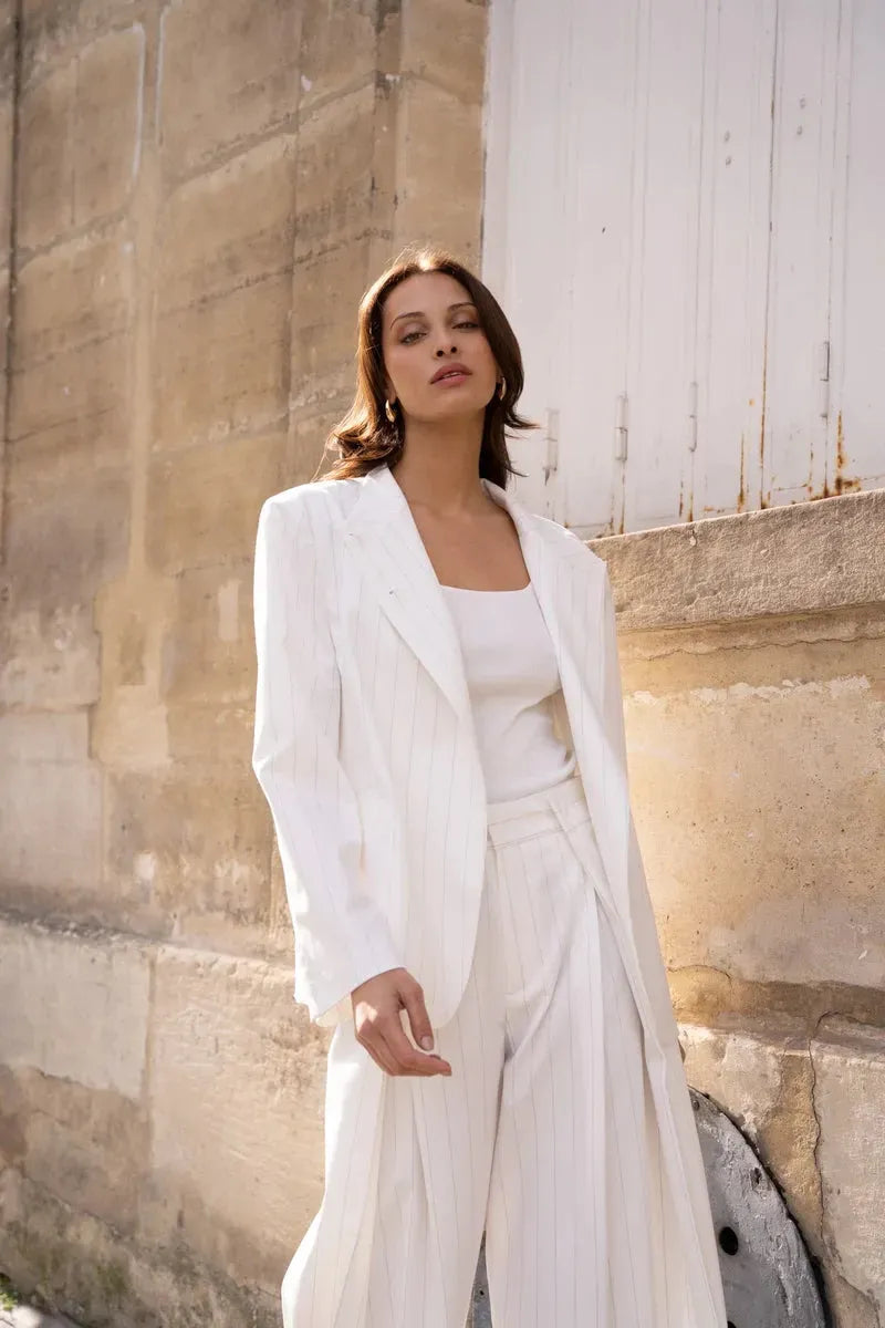 Aida | Blazer With Pinstripes and Asymmetric Button Front