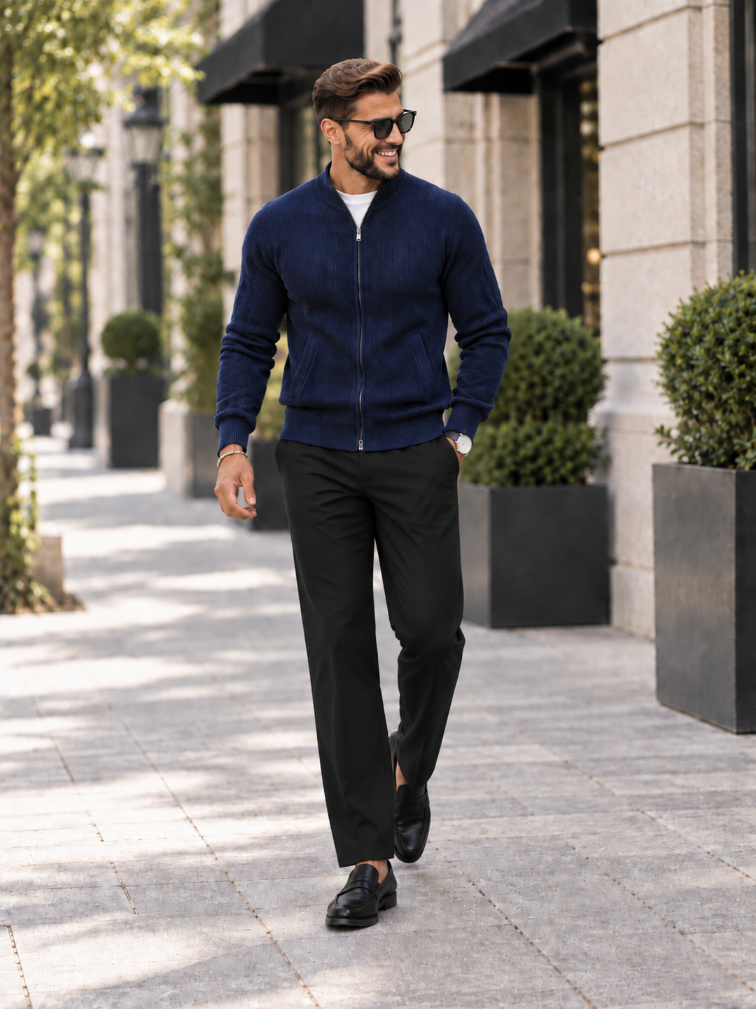 Milou | Cardigan With Ribbed Texture and Stand Collar