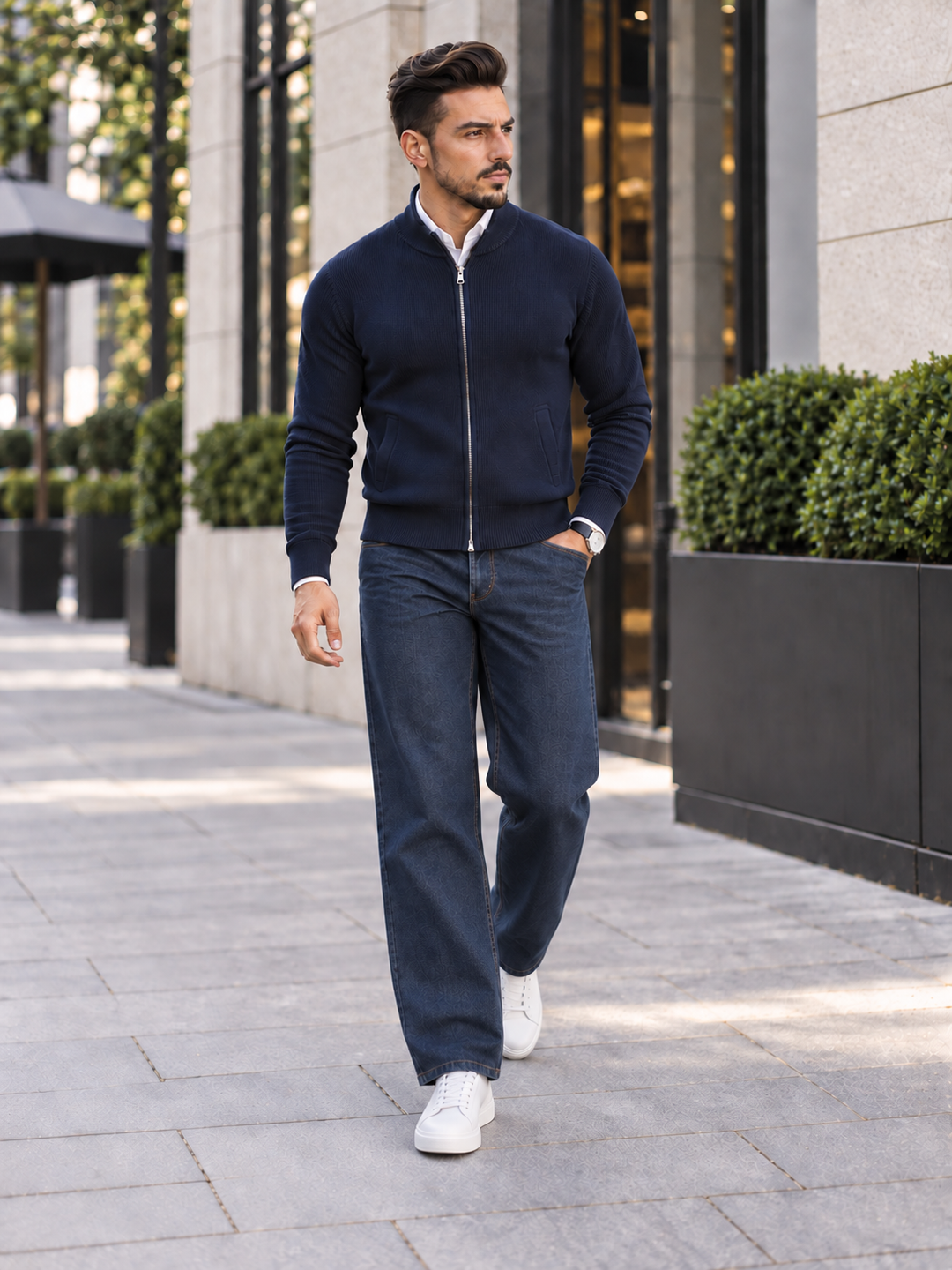 Milou | Cardigan With Ribbed Texture and Stand Collar