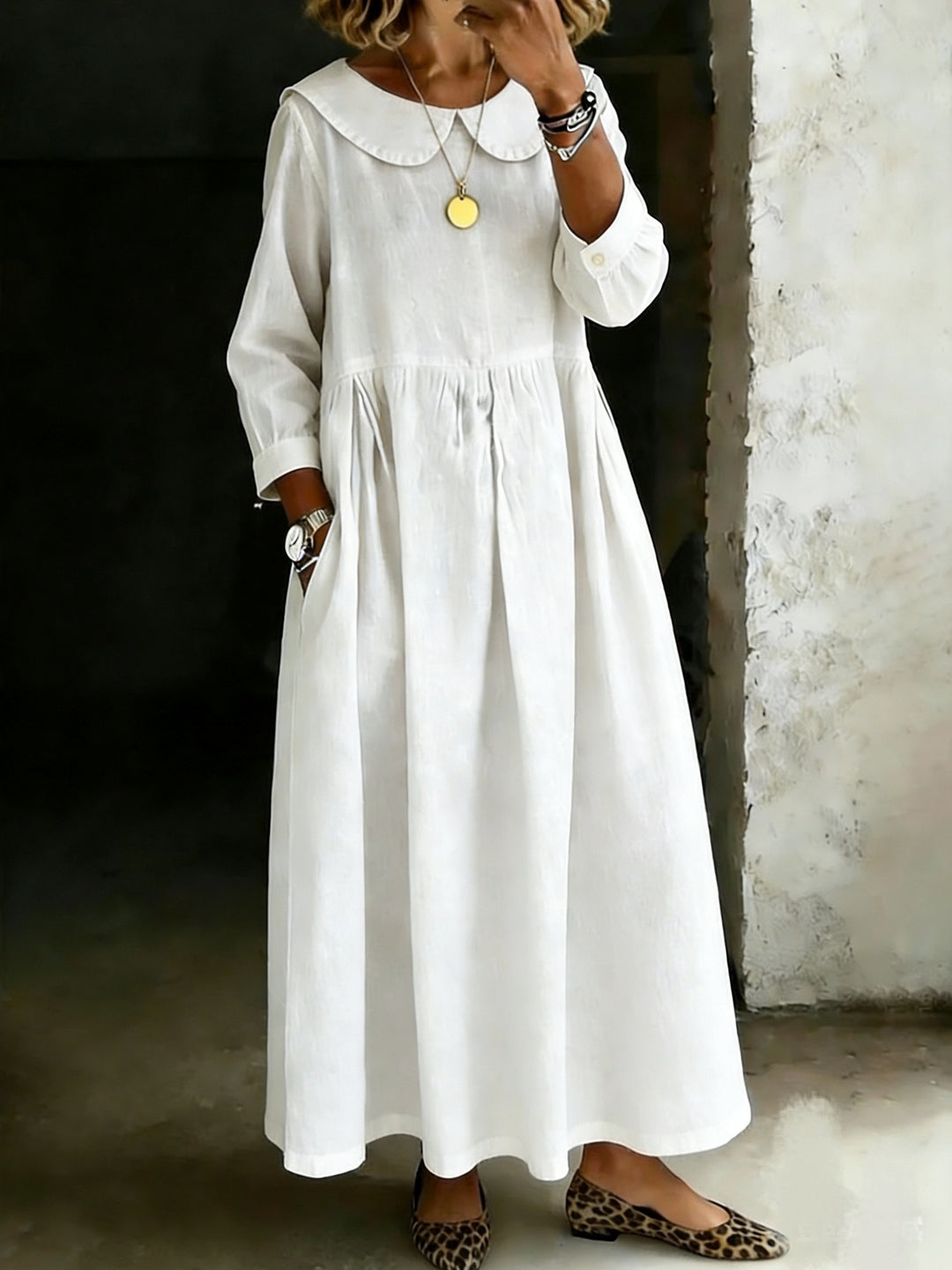 Dasol | Long Sleeve Denim Collar Maxi Dress
