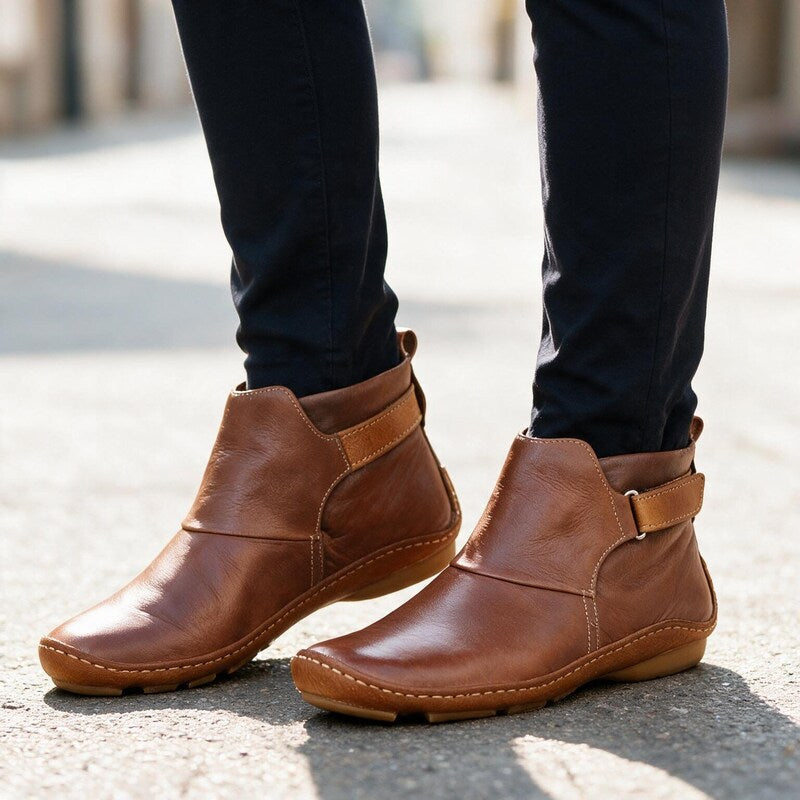 Oriaette | Soft Leather Ankle Boots with Flat Sole