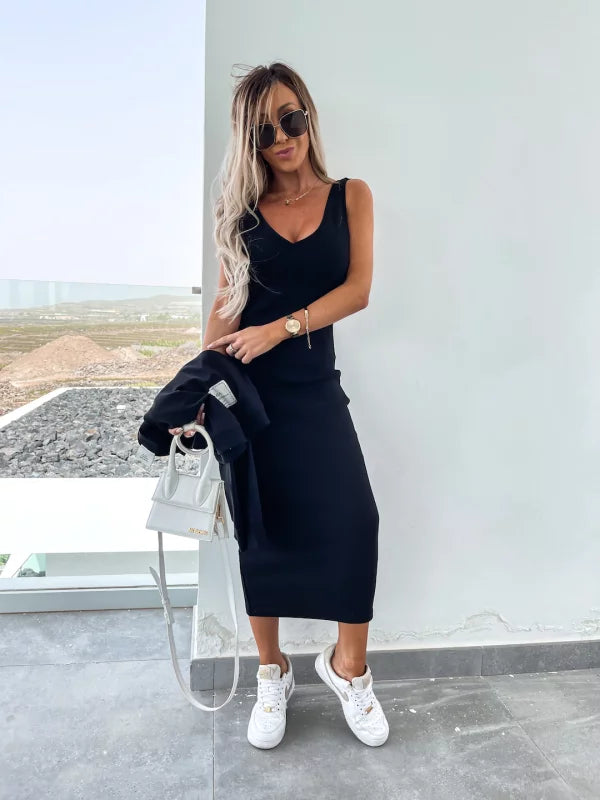 Latasha | Long Sleeve V-Neck Midi Dress Set