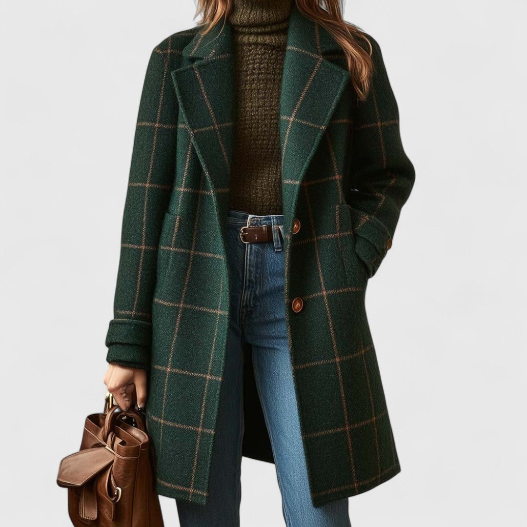 Eleaiuza | Plaid Wool Blend Coat with Notched Collar