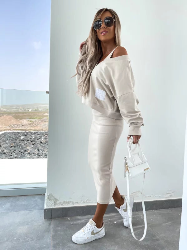 Latasha | Long Sleeve V-Neck Midi Dress Set