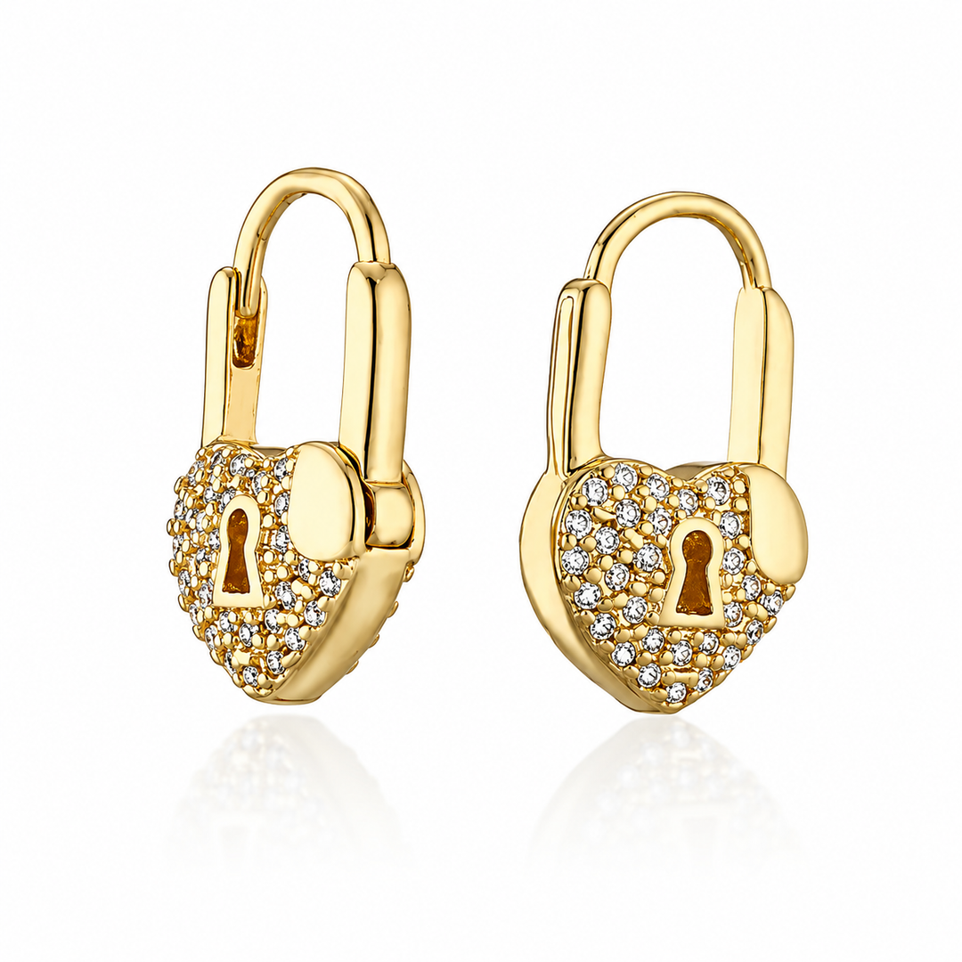 Koolen | Gold Heart Lock Hoop Earrings