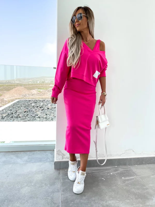 Latasha | Long Sleeve V-Neck Midi Dress Set