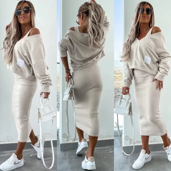 Latasha | Long Sleeve V-Neck Midi Dress Set