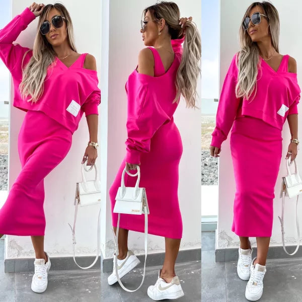 Latasha | Long Sleeve V-Neck Midi Dress Set