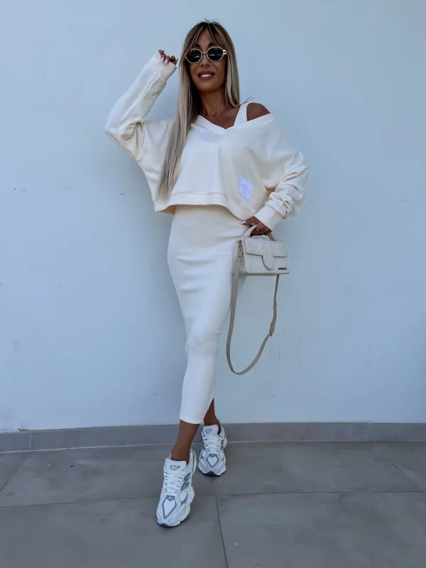 Latasha | Long Sleeve V-Neck Midi Dress Set
