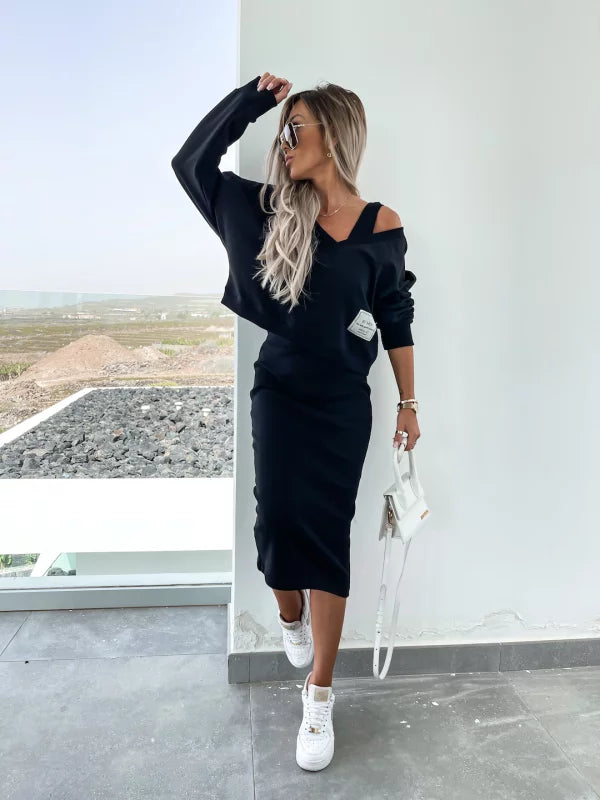 Latasha | Long Sleeve V-Neck Midi Dress Set