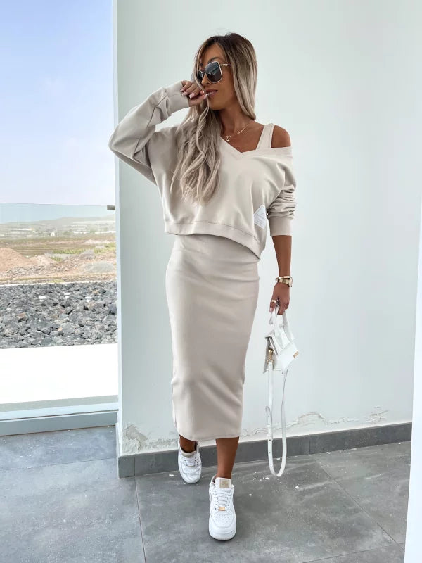 Latasha | Long Sleeve V-Neck Midi Dress Set