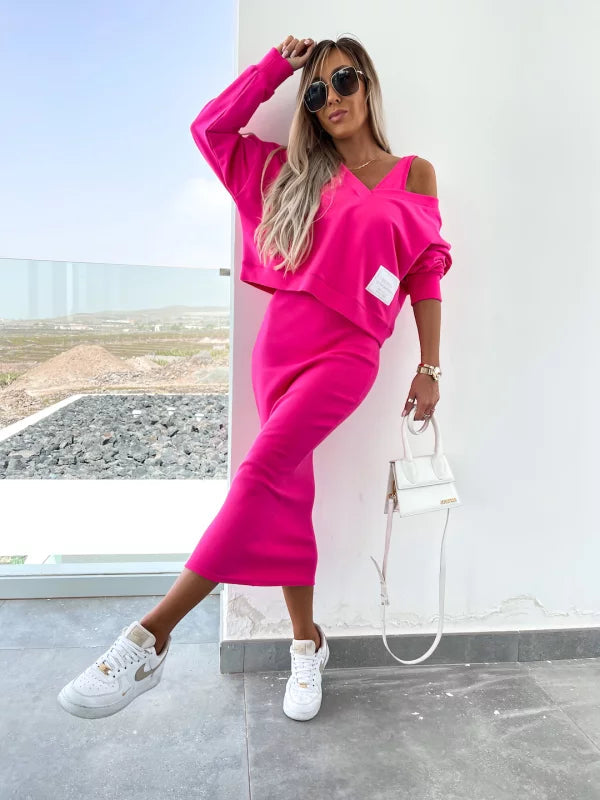 Latasha | Long Sleeve V-Neck Midi Dress Set
