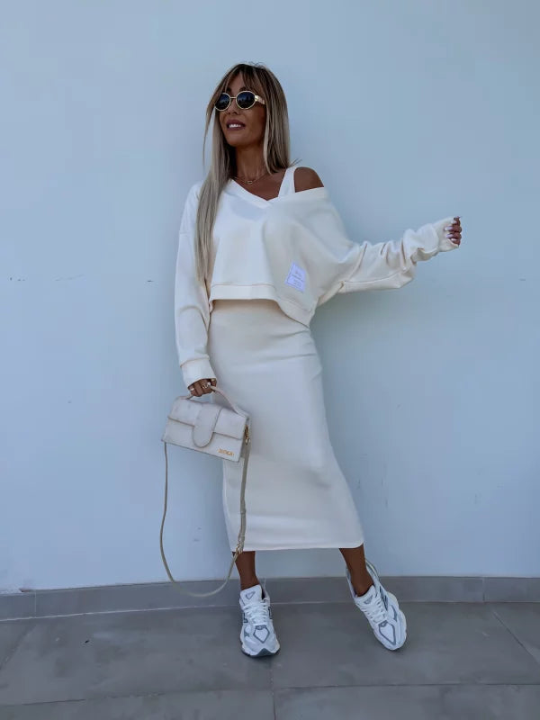 Latasha | Long Sleeve V-Neck Midi Dress Set
