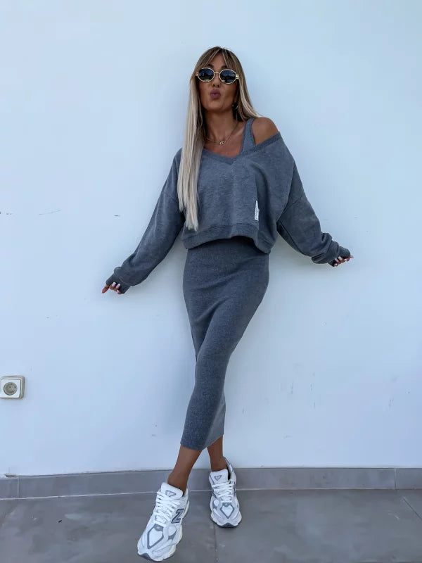 Latasha | Long Sleeve V-Neck Midi Dress Set