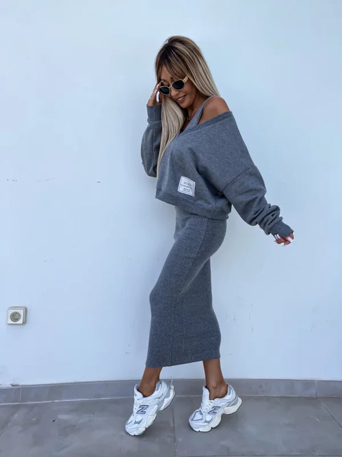 Latasha | Long Sleeve V-Neck Midi Dress Set