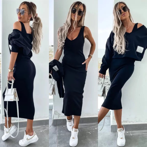 Latasha | Long Sleeve V-Neck Midi Dress Set