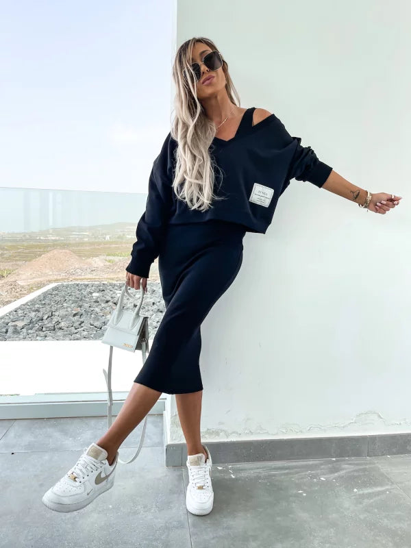Latasha | Long Sleeve V-Neck Midi Dress Set