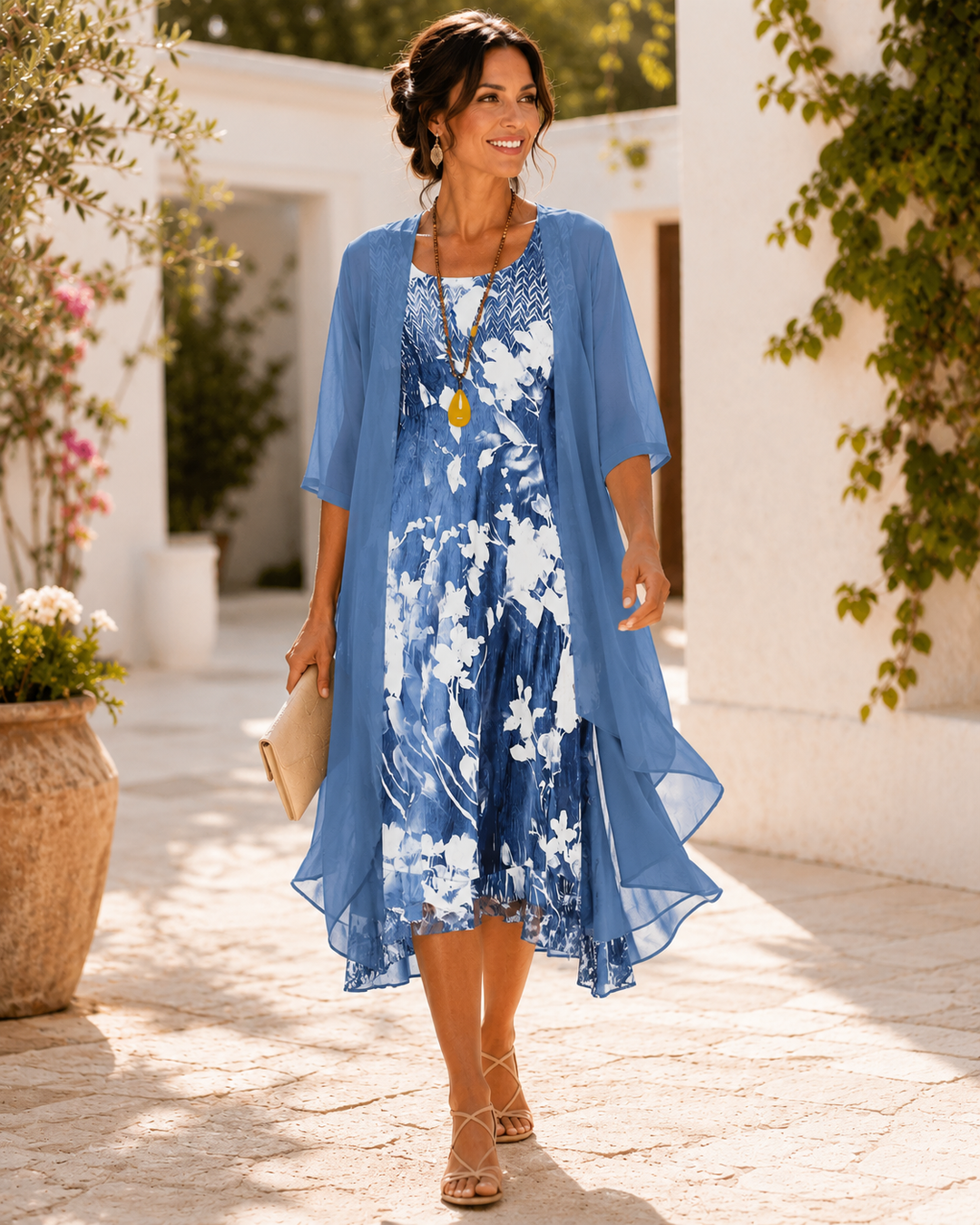 Willina | Floral Print Chiffon Layered Midi Dress