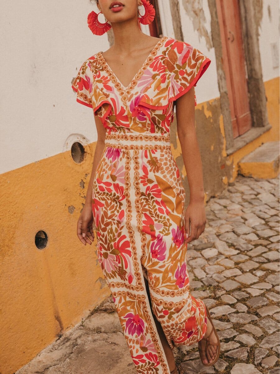 Dagmar | Floral Print Ruffle Sleeve Maxi Dress