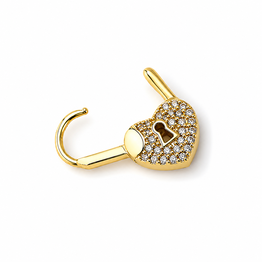 Koolen | Gold Heart Lock Hoop Earrings