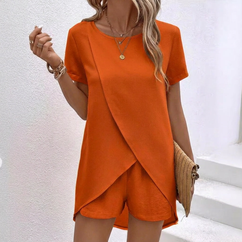 Zuzana | Short Sleeve Overlap Hem Lounge Set