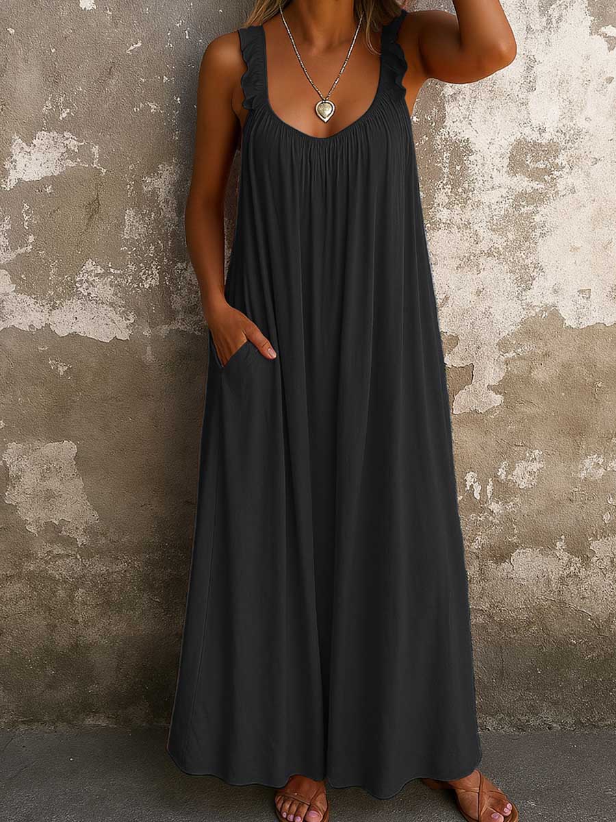 Nadjaa | Ruffle Strap Maxi Dress With Pockets