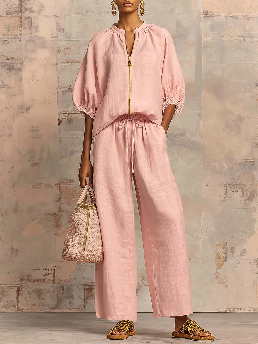 Alysha | Two-Piece Zip Top Wide-Leg Pants Set