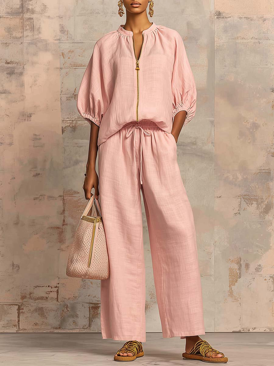 Alysha | Two-Piece Zip Top Wide-Leg Pants Set