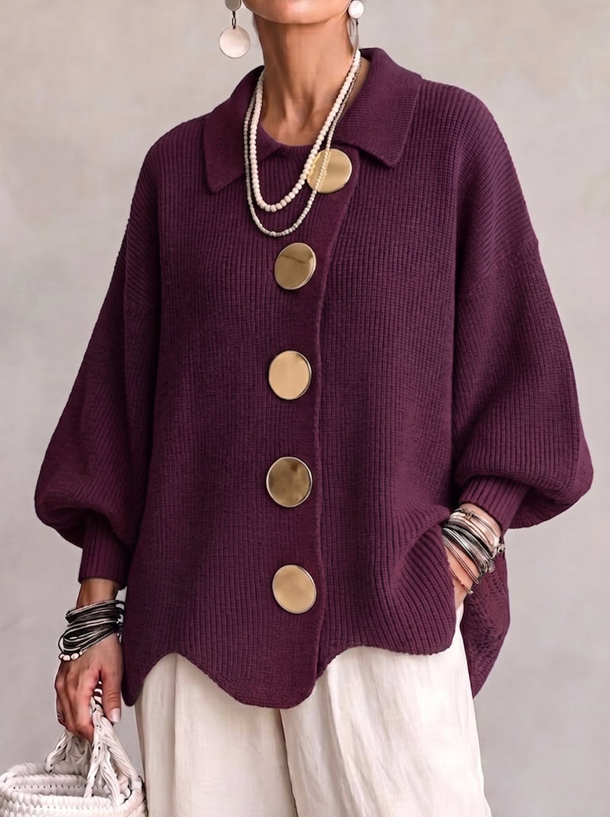 Patsy | Cardigan With Balloon Sleeves and Oversized Buttons