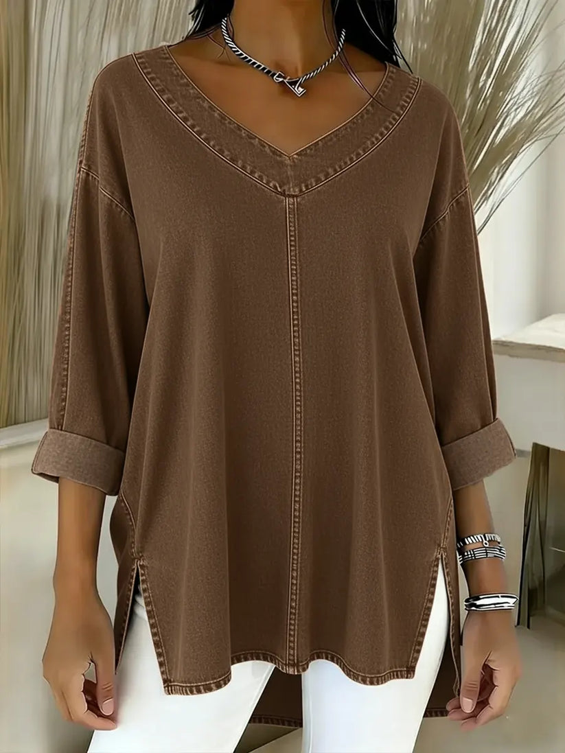 Ludivine | Denim-Style V-Neck Oversized Tunic